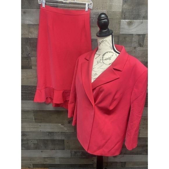 LE SUIT ESSENTIALS 2 Piece Suit Set- Pink Blazer One Button and Skirt SZ 16W NWT - Picture 1 of 11